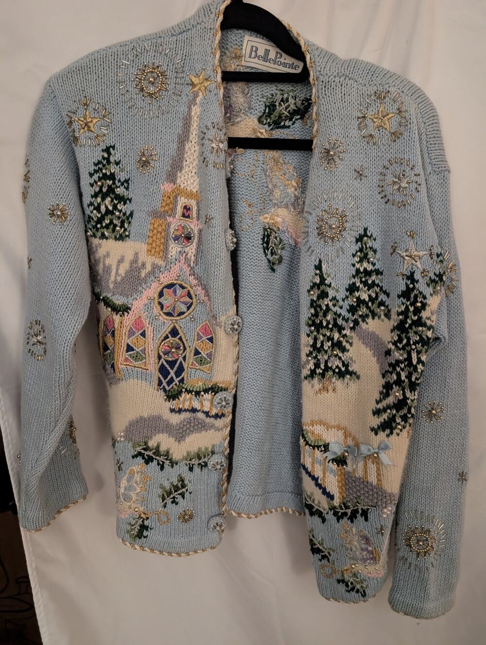 Bellepointe S Christmas Cardigan Sweater Church Doves Embroidered Beaded